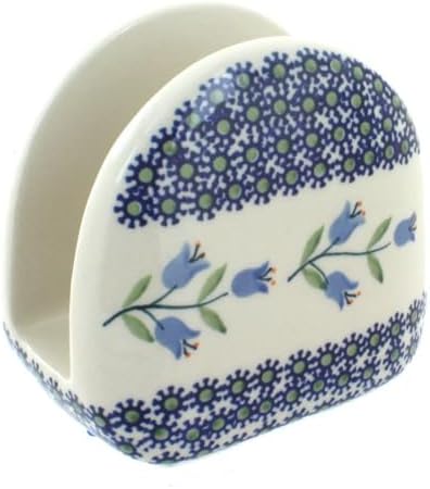 Blue Rose Polish Pottery - Blue Tulip Napkin Holder - 5" x 5" - Ceramic Napkin Holders, Decorative Dining Table Accessories by BlueRosePottery