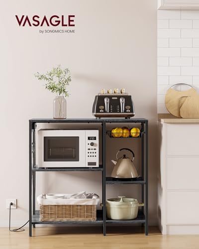 VASAGLE Kitchen Baker’s Rack, Steel Frame, Wire Basket, 6 Hooks - Image 2