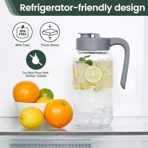 Mason Jar Pitcher, 2 pcs 64 oz (2 quart), Glass Pitcher with Lid - Image 5