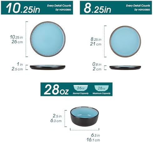 vancasso Plates and Bowls Sets, 18 Pieces Stoneware Dinnerware Sets for 6, Kitchen Dish Set Mircowave and Dishwasher Safe Ceramic Dishware, Blue, Series AMBER - Image 2