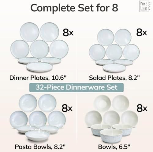 32 Piece Stoneware Dinnerware Set for 8, Handcrafted Plates and Bowls Set - Image 6