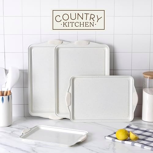 Country Kitchen Nonstick Stackable Bakeware Set - Heavy Duty, Durable, Easy Release Baking Set, Cream, 4 Pcs - Image 3