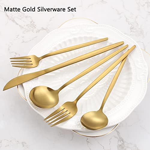 Matte Gold Silverware Set, VANVRO 20-Piece Stainless Steel Flatware Set, Satin Finish tableware Cutlery Set, Service for 4, Home and Restaurant, Dishwasher Safe - Image 3