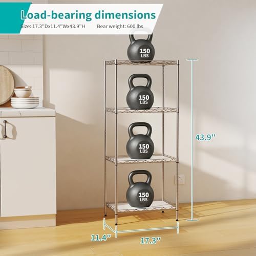 BestOffice | 4-Tier Wire Shelf | 12" x 18" x 44 | Chrome - Image 3