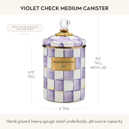 MACKENZIE-CHILDS Enamel Canister, Medium, Purple-and-White Violet Check - Image 4
