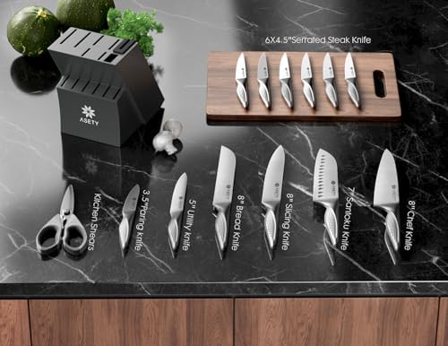 ASETY Knife Block Set, 15 PCS Knives Set for Kitchen, Stainless Steel - Image 3