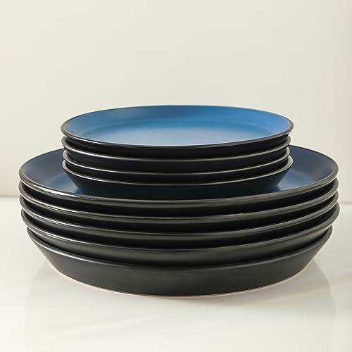Stone Lain Albie Stoneware 32-Piece Modern Dinnerware Set, Kitchen Plates and Bowls Sets, Service for 8, Blue and Black, Microwave & Dishwasher Safe - Image 6