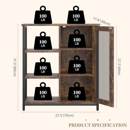 LVSOMT Coffee Bar Cabinet with Adjustable Shelves and Door, Rustic Brown - Image 2