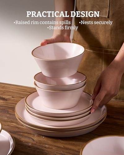 Famiware Saturn Plates and Bowls with Rim, Stoneware Dinnerware Sets for 6 - Image 6