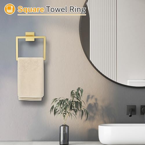5 Pieces Brushed Gold Towel Bar Set Bathroom Hardware Accessories Set Stainless Steel Wall Mounted,23.6 Inch Towel Rack Set - Image 3
