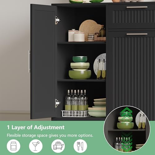 Double 13 Gallon Pull Out Trash Can Cabinet with Storage Cabinet,Black - Image 5