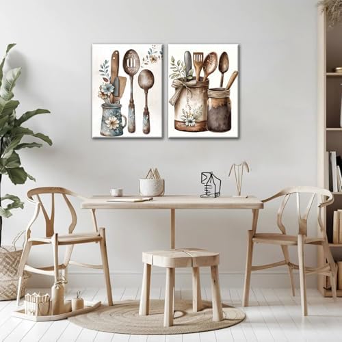 Doqueodas 2Pcs Vintage Country Style Kitchen Canvas Wall Art 16x24 Inch - Image 4