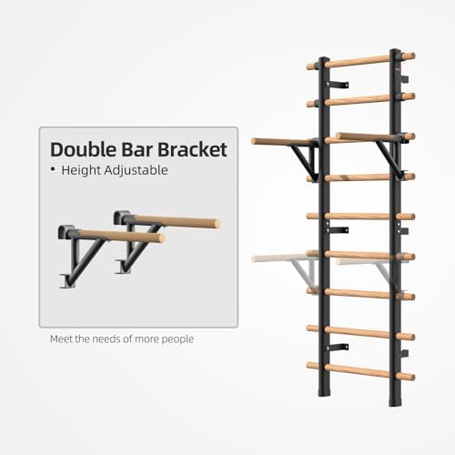 DHT Wood Stall Bar, Swedish Ladder Suspension Trainer with 9 Strategic Rods, for Home, Gym, School and Clinics, Black - Image 2