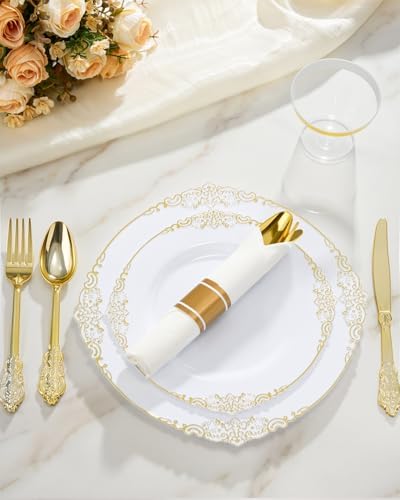 Goodluck 350 Piece Gold Plastic Dinnerware Set for 50 Guests - Image 3