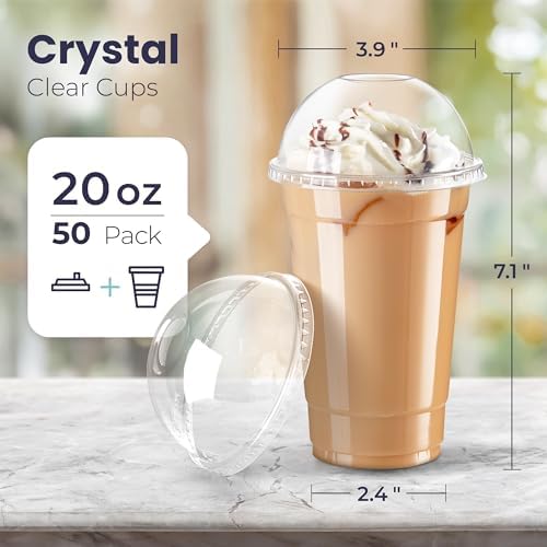 Fit Meal Prep 50 Pack 20 oz Disposable Plastic Coffee Cups with Dome Lids, To Go Iced Coffee Cups with Lids, BPA Free Clear Parfait Cups for Party, Smoothie, Bubble Boba, Juice, Frappuccino, Milkshake - Image 2