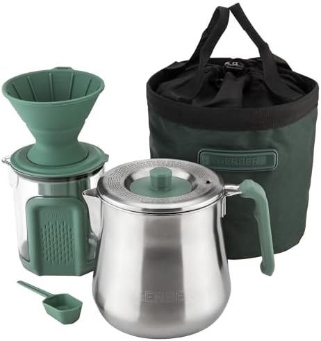 Gerber Gear ComplEAT Coffee Set - Packable Outdoor Camp Kettle & Pour Over Coffee Kit with 2 Qt Stainless Steel Kettle, 24 oz Tritan Carafe & Silicone Pour Over by Gerber