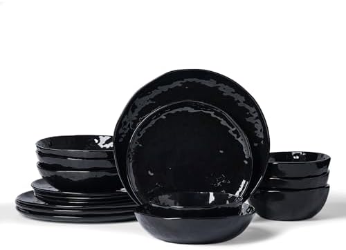 Famiware Porcelain Dinnerware Set for 4, 16-Piece, Glossy-black by Famiware