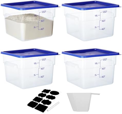 BIEAMA 4 Pack 12 Qt Square Food Storage Containers with Lids, NSF, Clear by BIEAMA