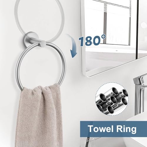 Brushed Nickel Bathroom Hardware Accessories Set, 5 Pieces Round Towel Bar Set Toilet Paper Holder Towel Rail Set for Bathroom Stainless Steel Wall Mounted Bathroom Set,23.6 in - Image 4