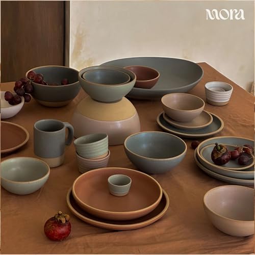 MORA Medium Dishes Set of 4, 30oz Ceramic Pottery Pasta Plate/Wide Bowls - Microwave, Oven and Dishwasher Safe - Harvest - Image 6