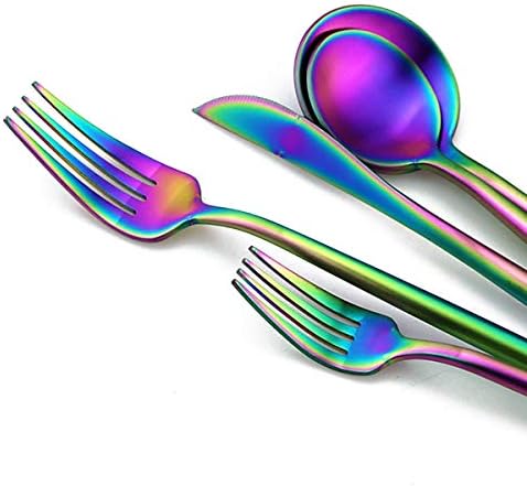 Matte Rainbow Silverware, Gugrida 5-Piece 18/10 Stainless Steel Flatware Set, Satin Finish Kitchen Utensils, Tableware Travel Cutlery for Camping, Office or School Lunch, Dishwasher Safe - Image 3