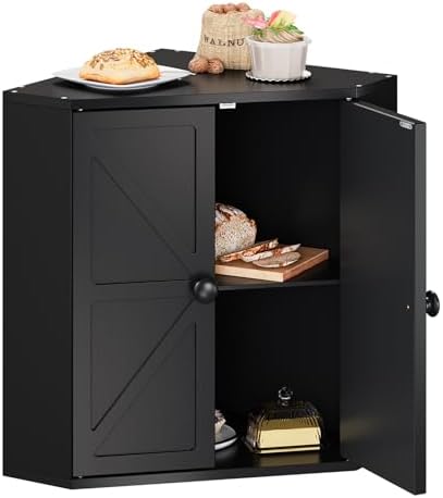 Trironsun Corner Bread Box for Kitchen Counter Double Layer Bamboo Bread Storage Container Large Capacity Bread Storage Bin Farmhouse Breadbox Organizer (Black) by TrironsunHome