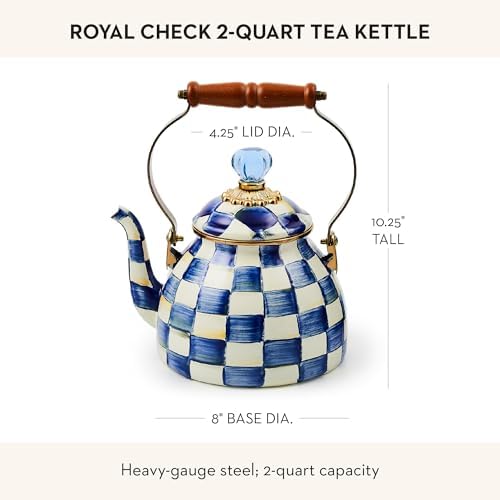 MACKENZIE-CHILDS Tea Kettle, 2 Quarts, Blue-and-White Royal Check - Image 4