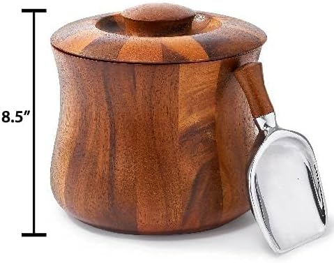 nambe Nara Ice Bucket with Scoop and Lid to Keep Cool, Acacia Wood Wine Holder with Plastic Insert, Cooler for Parties, Bar Cart Accessory, 8.5-Inch, Designed by Sean O’Hara - Image 3