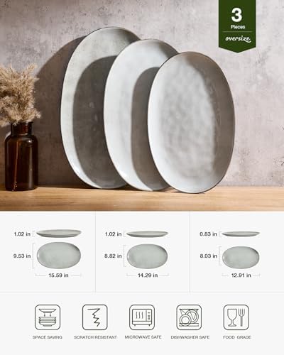 famiware Serving Platters Set of 3 Sizes - Oval, Grey - Image 2