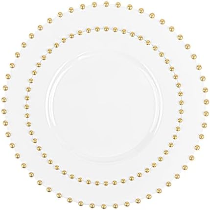 PLASTICPRO 64 Piece Combo Plastic Dinner Plates Disposable Plastic Fancy Heavy Duty Party Dishes 7 inch and 10 inch, White and Gold Beaded - Image 6