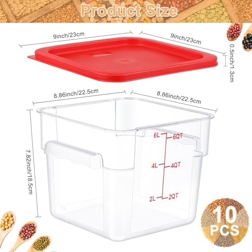 Ziliny 10 Sets 6 Qt Dough Proofing Container with Lid, Red - Image 2