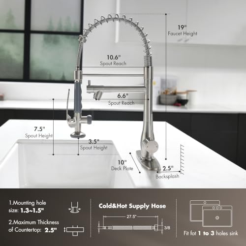 GIMILI Commercial Kitchen Sink Faucet with Pull Down Sprayer Brushed Nickel - Image 2