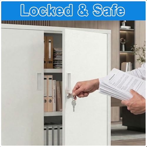 BESFUR Metal Storage Cabinet with Lock and 2 Adjustable Shelves, 36" H Lockable Storage Cabinet for Home, Office, Garage, Utility Room and Basement(White) - Image 4