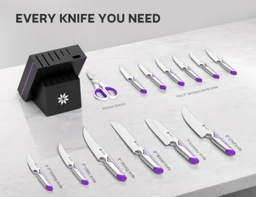 ASETY Kitchen Knife Set, 15 PCS One-Piece Stainless Steel Knife Block Set - Image 5