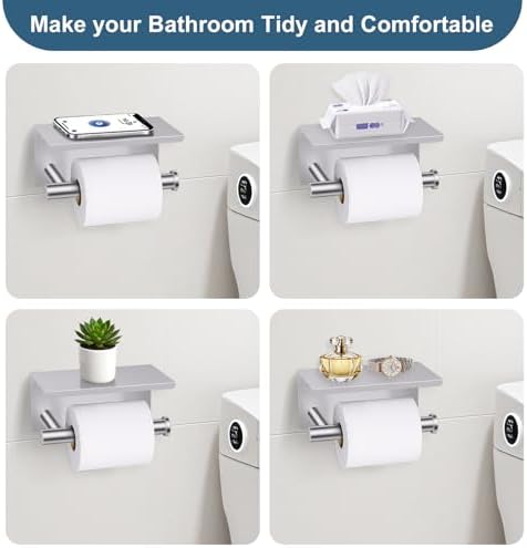 Brushed Nickel Bathroom Hardware Set, 5 Pieces Towel Bar Bathroom Accessories, Upgraded Toilet Paper Holder with Shelf Set, 23.6 Inch Towel Rack Towel Holder for Bathroom Wall - Image 3