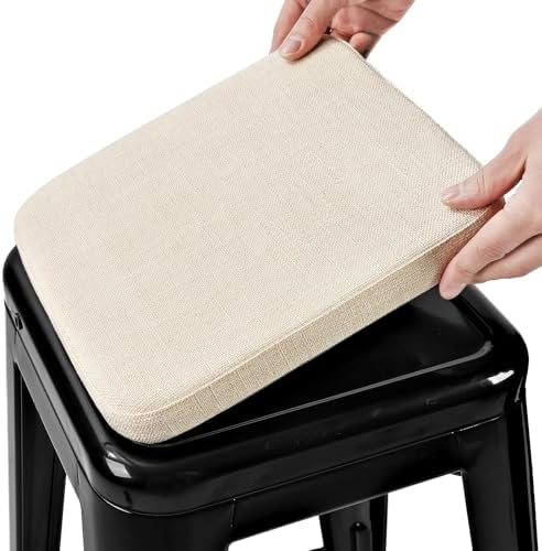 BUYUE Friendly Woven Fabric Magnetic Bar Stool Cushion 1 Piece, Enhanced Anti-Slip Breathable Small Chair Seat Pad for Café Bistro Stackable Metal Stool (Square, Beige, 1) by BUYUE