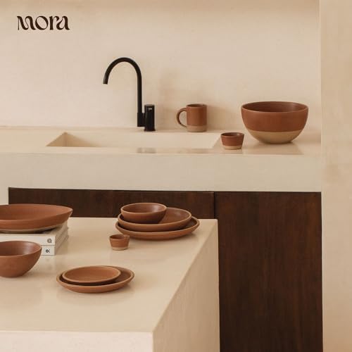 MORA Medium Dishes Set of 4, 30oz Ceramic Pottery Pasta Plate/Wide Bowls - Microwave, Oven and Dishwasher Safe - Toasted Terracotta - Image 5