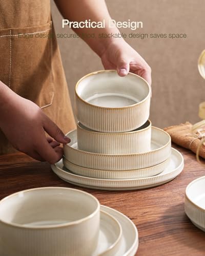 Famiware Star Plates and Bowls Sets, 18pc Modern Stoneware Dinnerware for 6 - Image 6