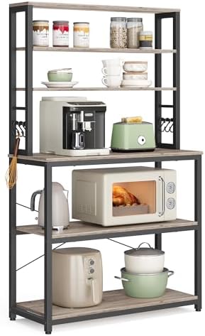 VASAGLE Coffee Bar, 31.5 Inches 6-Tier Baker's Rack with 6 Hooks by VASAGLEbySONGMICSHOME