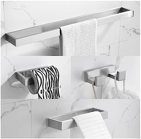 Brushed Bathroom Hardware Accessories Set 4 Pieces Brushed Nickel Towel Bar Set, 23.6 Inch Towel Rack Set SUS304 Stainless Steel Bathroom Set,Wall Mounted by TNOMS