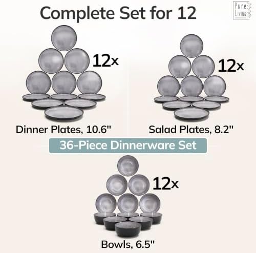 36 Piece Stoneware Dinnerware Set for 12, Handcrafted Plates and Bowls Set - Image 6