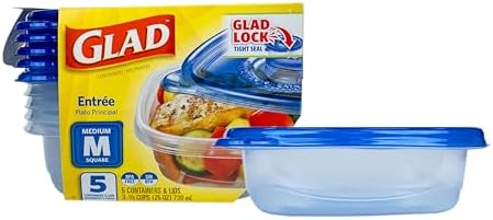 Glad GladWare Entree Food Storage Containers, Medium Square, 25 Oz, 5 Count by GladTrashFoodStorage