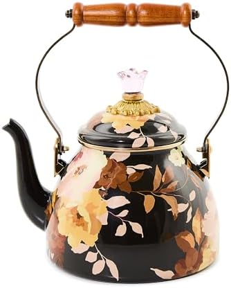 MACKENZIE-CHILDS Tea Kettle, 2 Quarts, Wild Rose Brown by Unknown