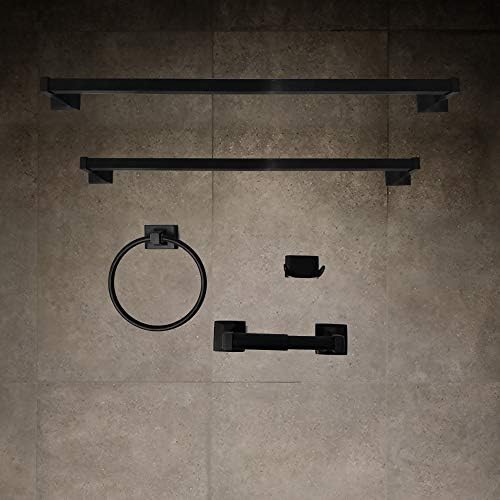SENTO Cellar Classic Bathroom Accessories Set, Heavy Duty Metal Bath Hardware Set Wall Mounted, Includes Robe Hook, Toilet Paper Holder, Towel Ring, 18” & 24” Towel Bar (5-Piece, Matte Black) - Image 3