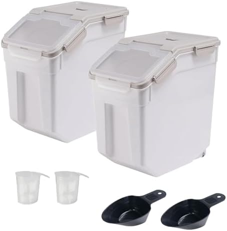 2 Pack 50 lb Airtight Flour Storage Containers with Wheels, Gray by Begino