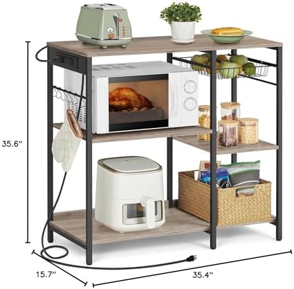 VASAGLE Kitchen Baker’s Rack, Steel Frame, Wire Basket, 6 Hooks - Image 3