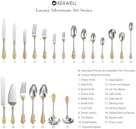 KEAWELL Luxury 20-Piece 18/10 Stainless Steel Flatware Set (Gold Accent) - Image 5