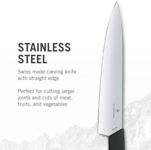 Victorinox Swiss Modern Chef's Knife - Kitchen Knife for Cutting Meat, Fruit & Vegetables - Premium Kitchen Accessories - Black Handle, 8.5" - Image 3