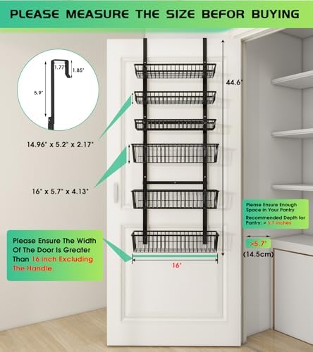 Mefirt Over The Door Pantry Organizer, 6-Tier Black Deep Baskets - Image 2