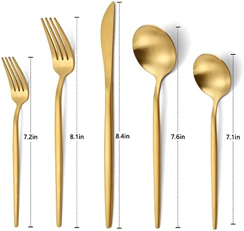 Matte Gold Silverware Set, VANVRO 20-Piece Stainless Steel Flatware Set, Satin Finish tableware Cutlery Set, Service for 4, Home and Restaurant, Dishwasher Safe - Image 2